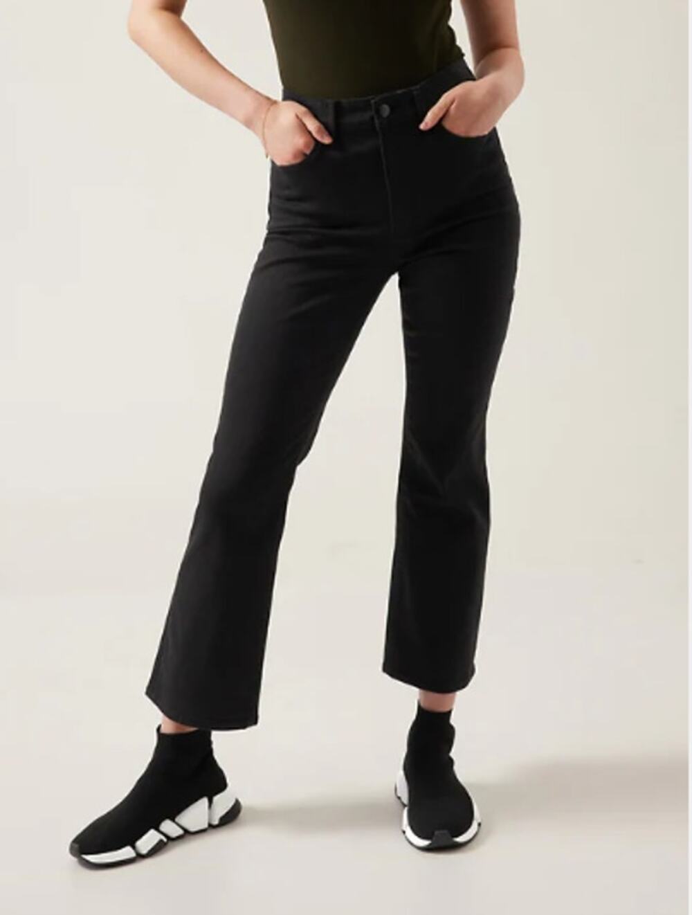Athleta 6T black Flex Kick Flare Jean crop pant comfortable stretch fitted slim